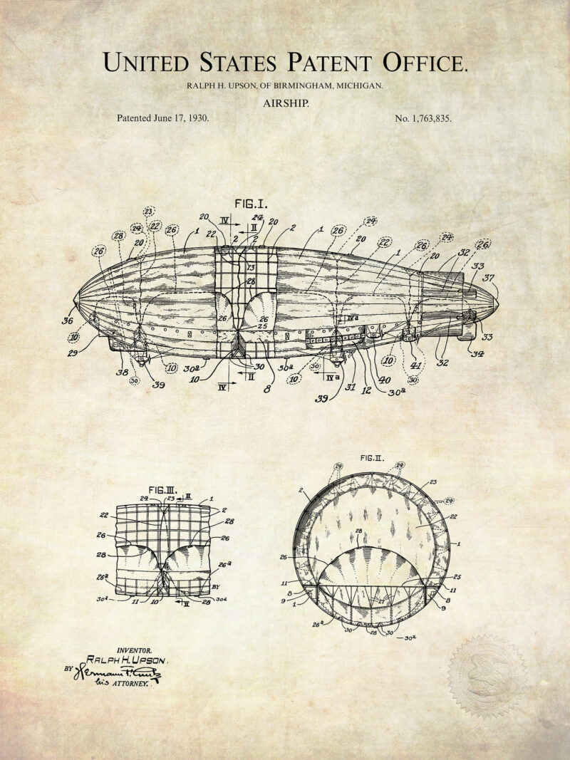 Vintage Blimp Print | 1930 Patent