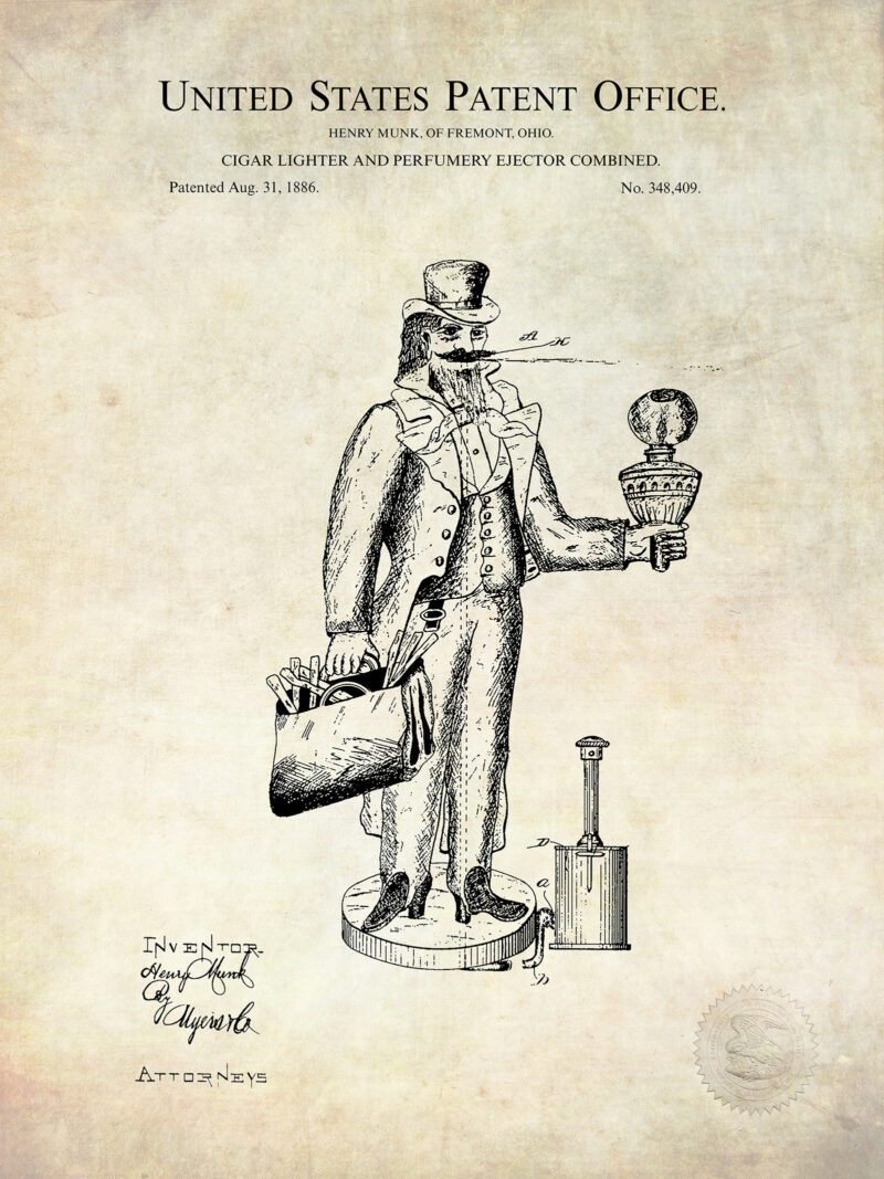 Cigar Lighter | 1886 Patent Print