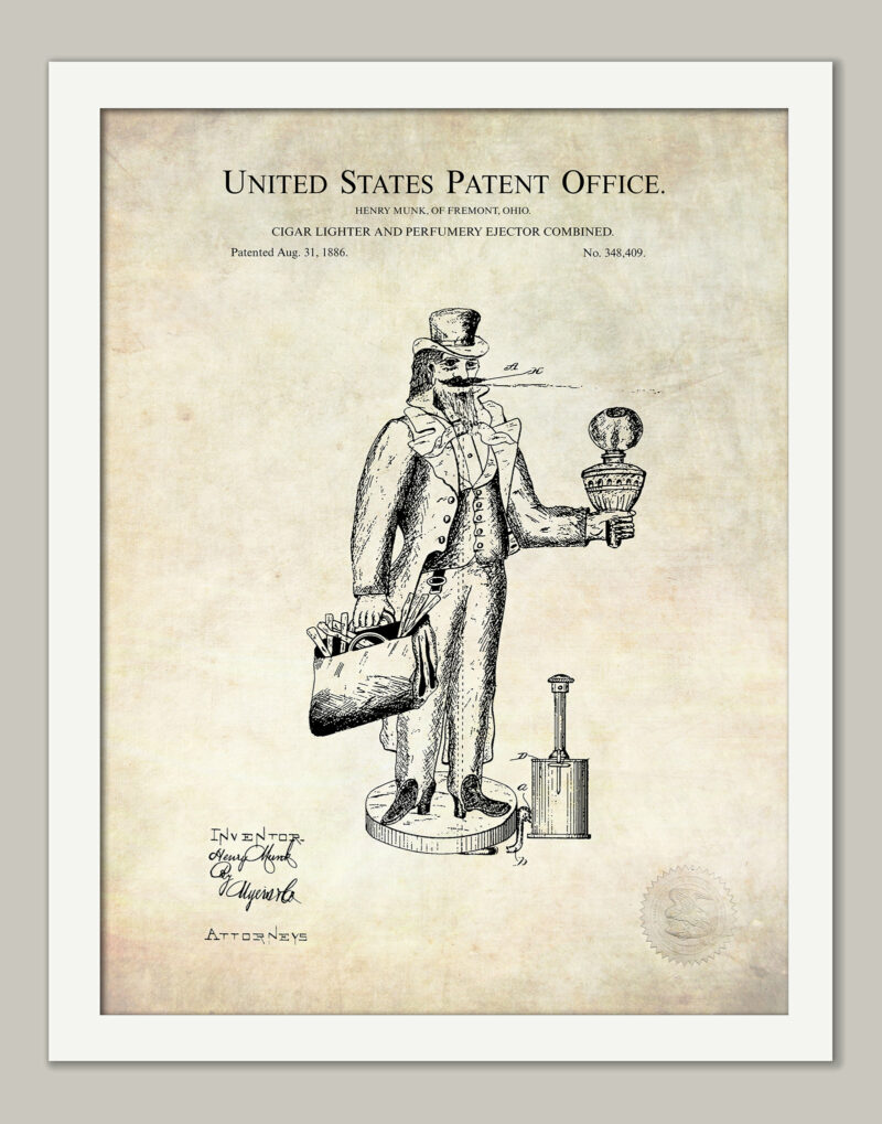 Cigar Lighter | 1886 Patent Print