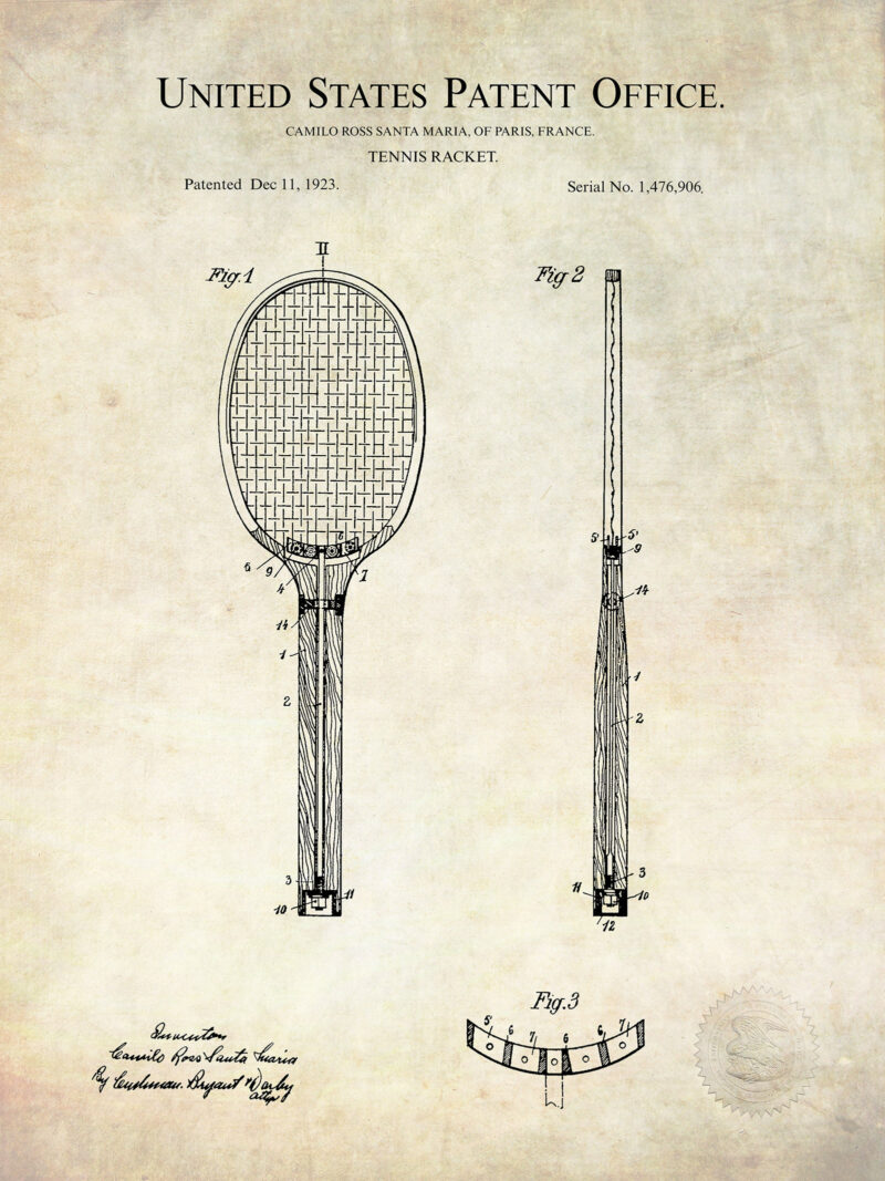 Tennis Racket Design | 1923 Patent