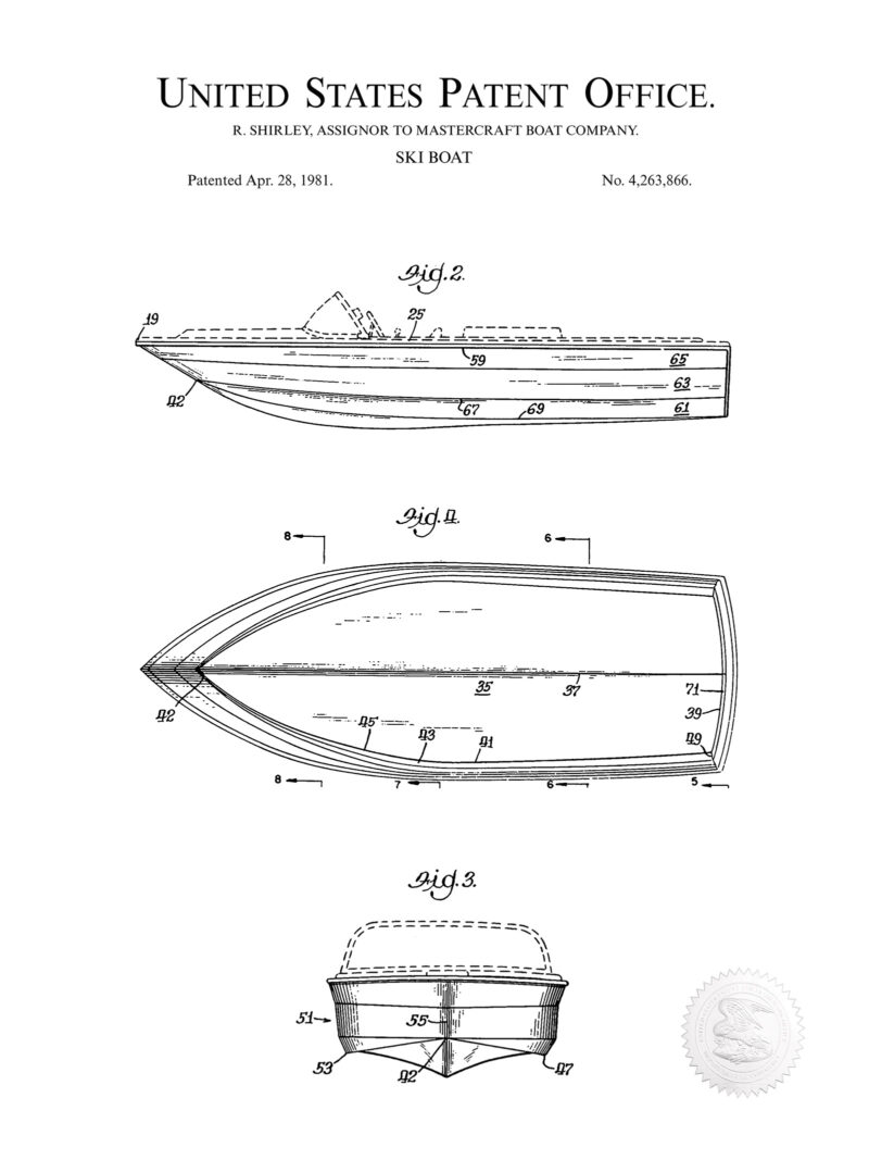 Ski Boat | 1981 Patent Print