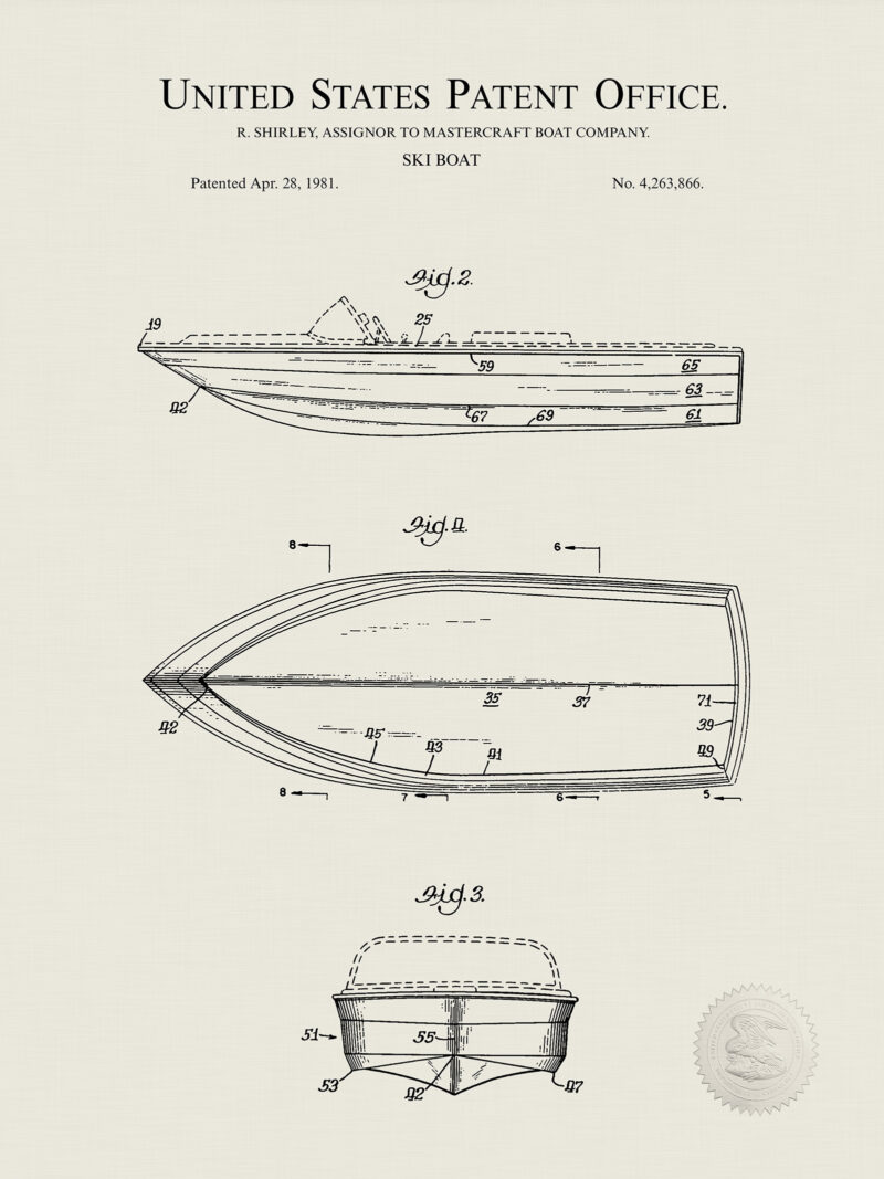 Ski Boat | 1981 Patent Print