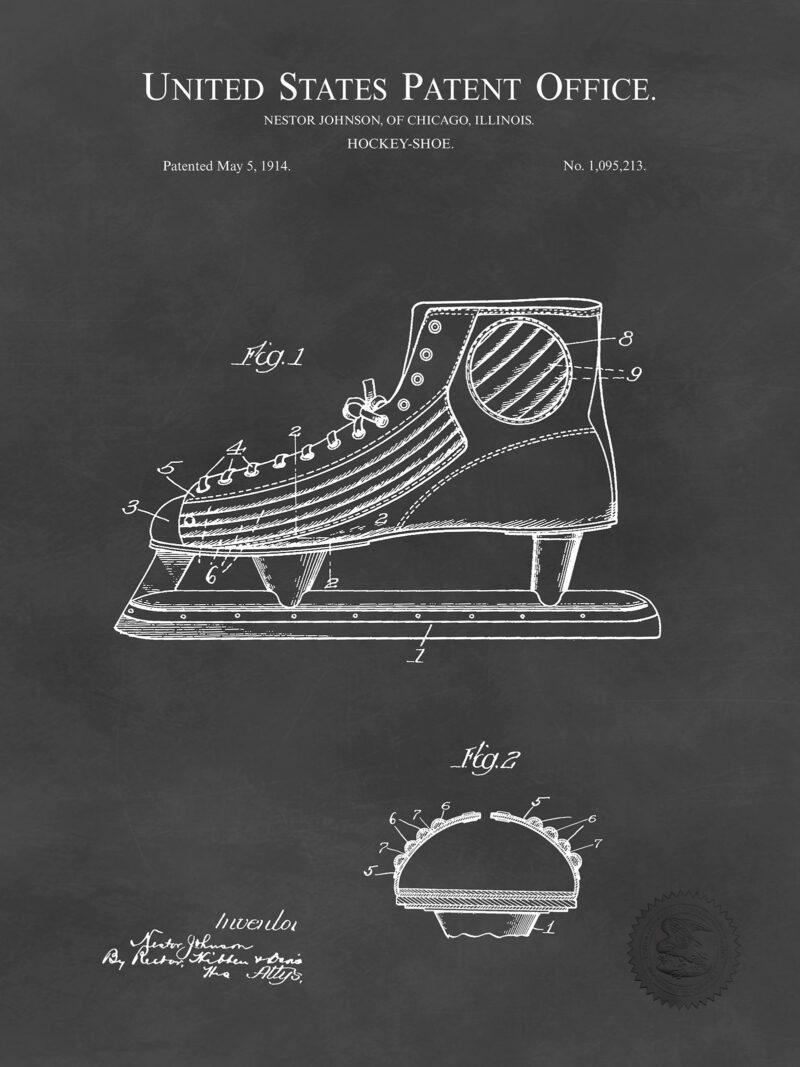 Ice Hockey Skate | 1914 Patent Print