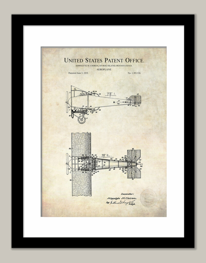 Vintage Biplane - 1919 Patent Print
