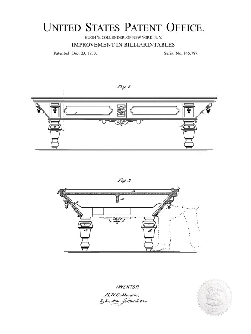 Billiard Table | 1873 Patent Print