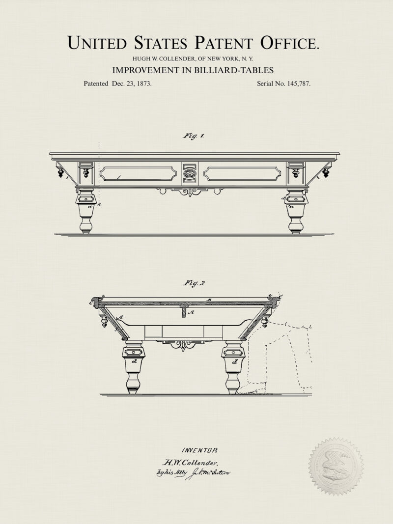 Billiard Table | 1873 Patent Print