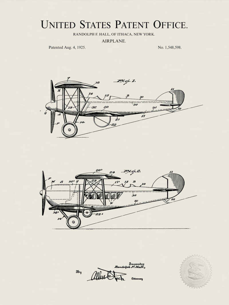 Antique Biplane Print | 1925 Patent