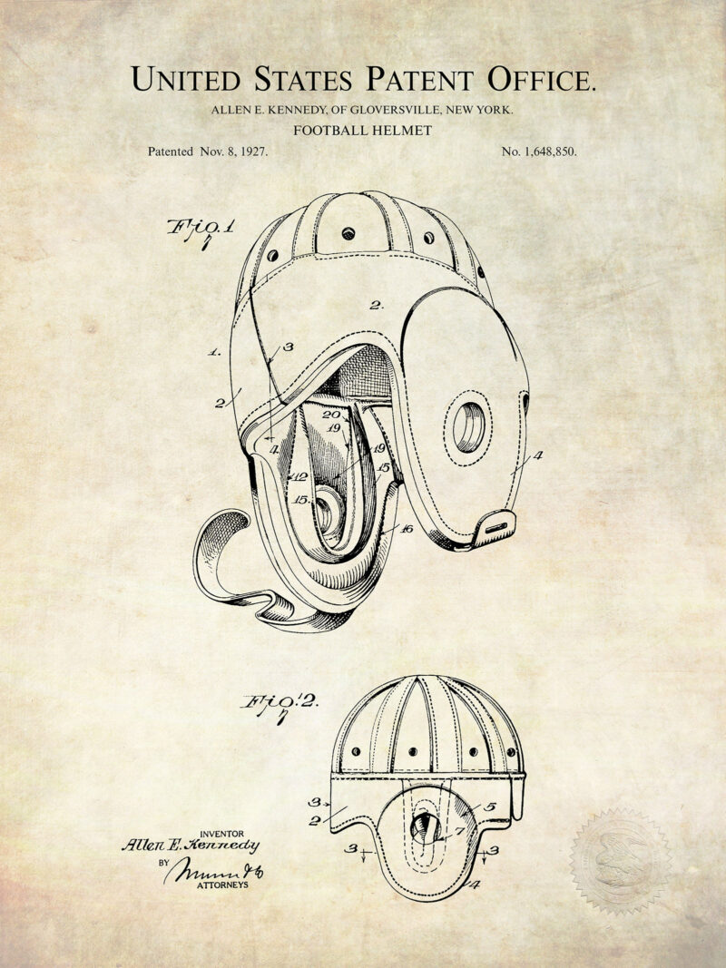 Football Helmet | 1927 Patent Print