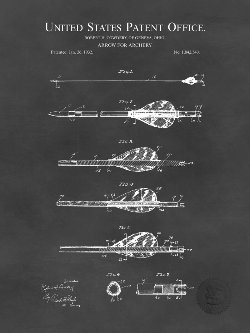Archery Arrow | 1932 Patent Print