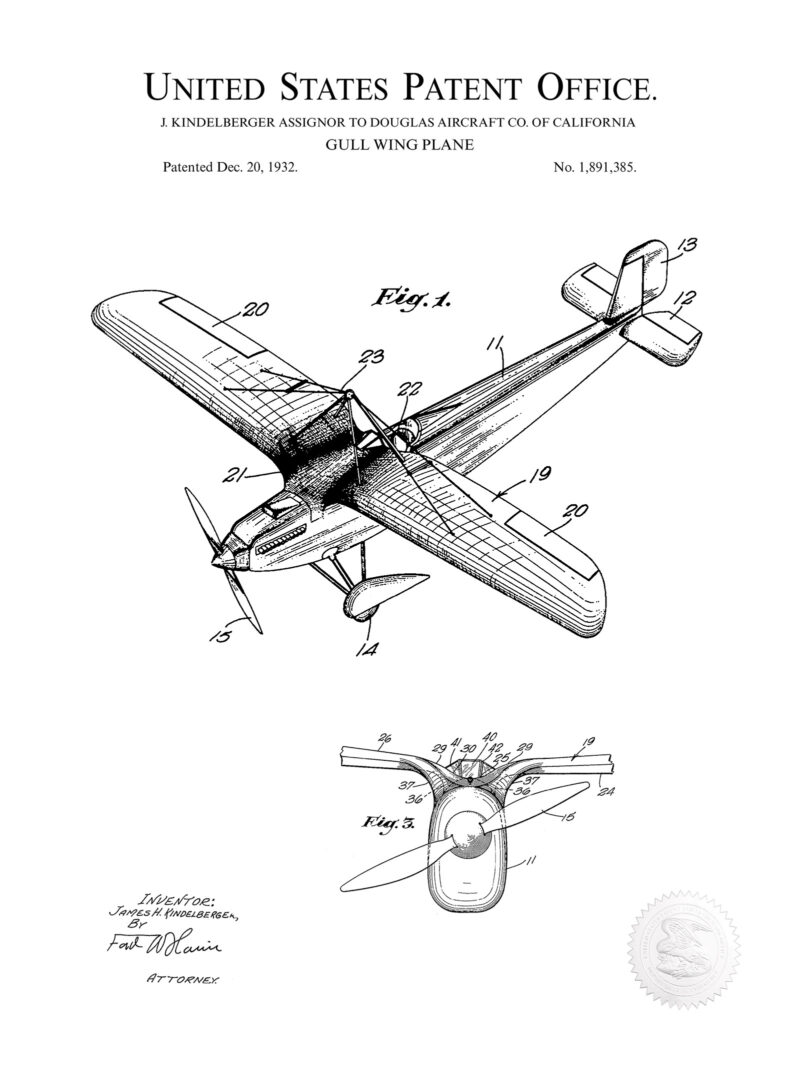 Gull-Wing Plane | 1932 Patent Print