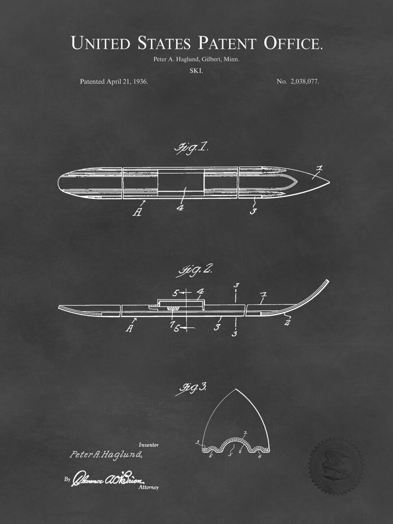 Ski Design | 1936 Patent | Skiing Print
