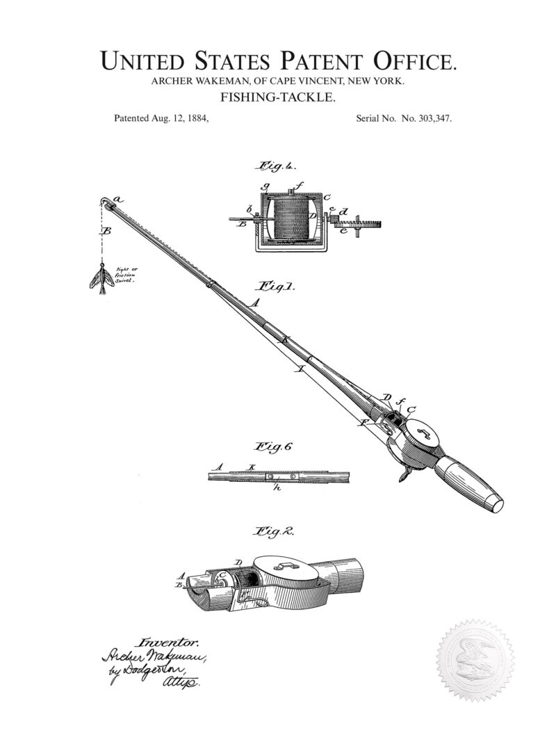 Fishing Tackle | 1884 Patent | Outdoors Print