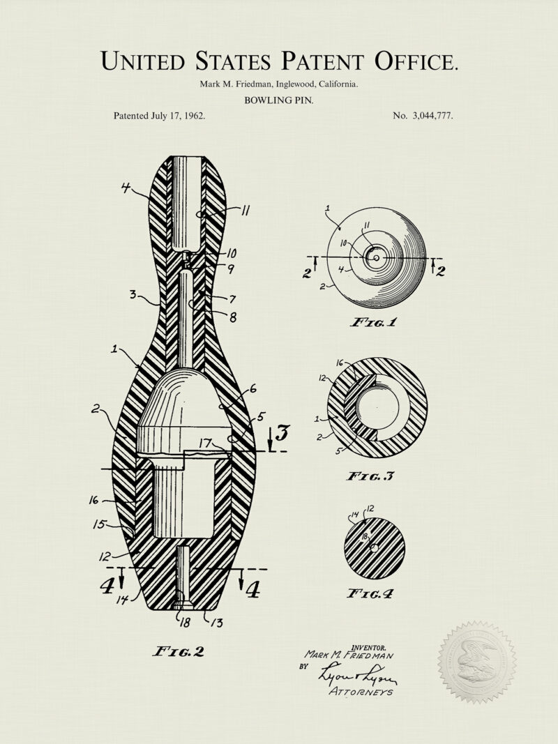 Bowling Pin Print | 1962 Patent