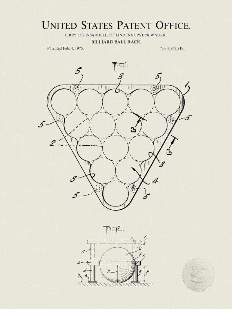 Billiard Ball Rack | 1975 Patent Print