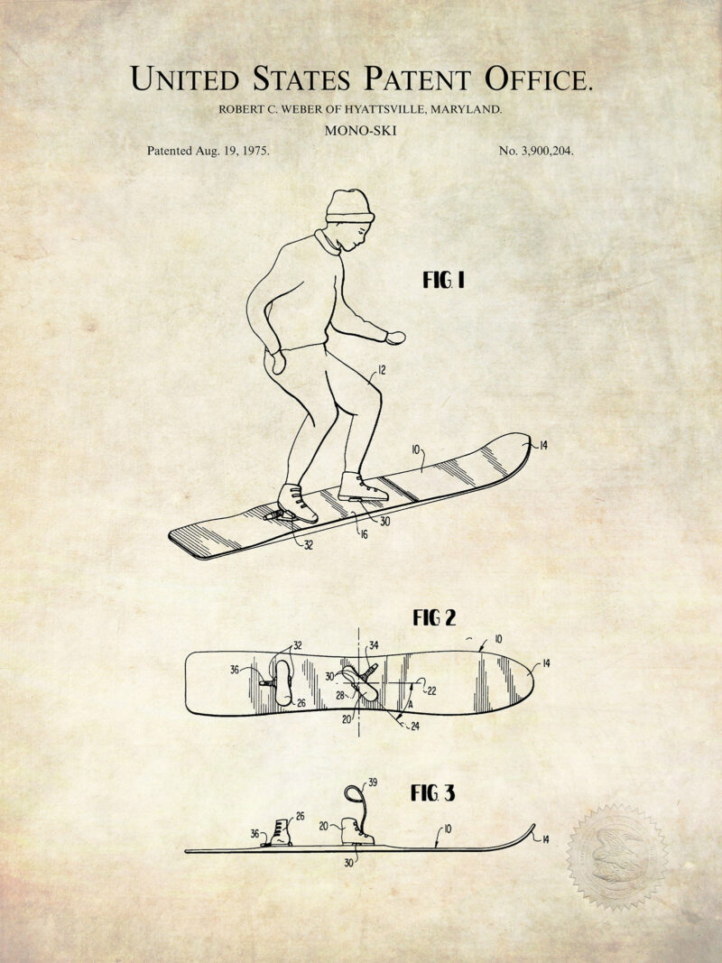 Snowboard Design | 1975 Patent Print