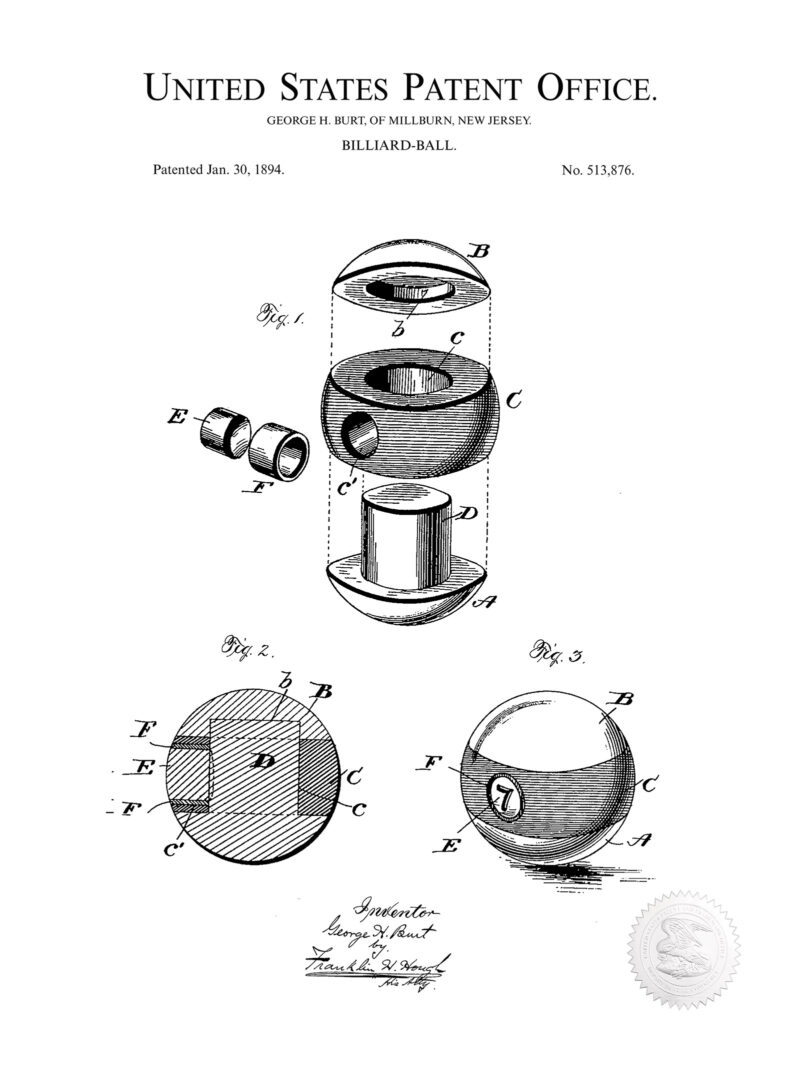 Billiard Ball Design | 1894 Patent Print