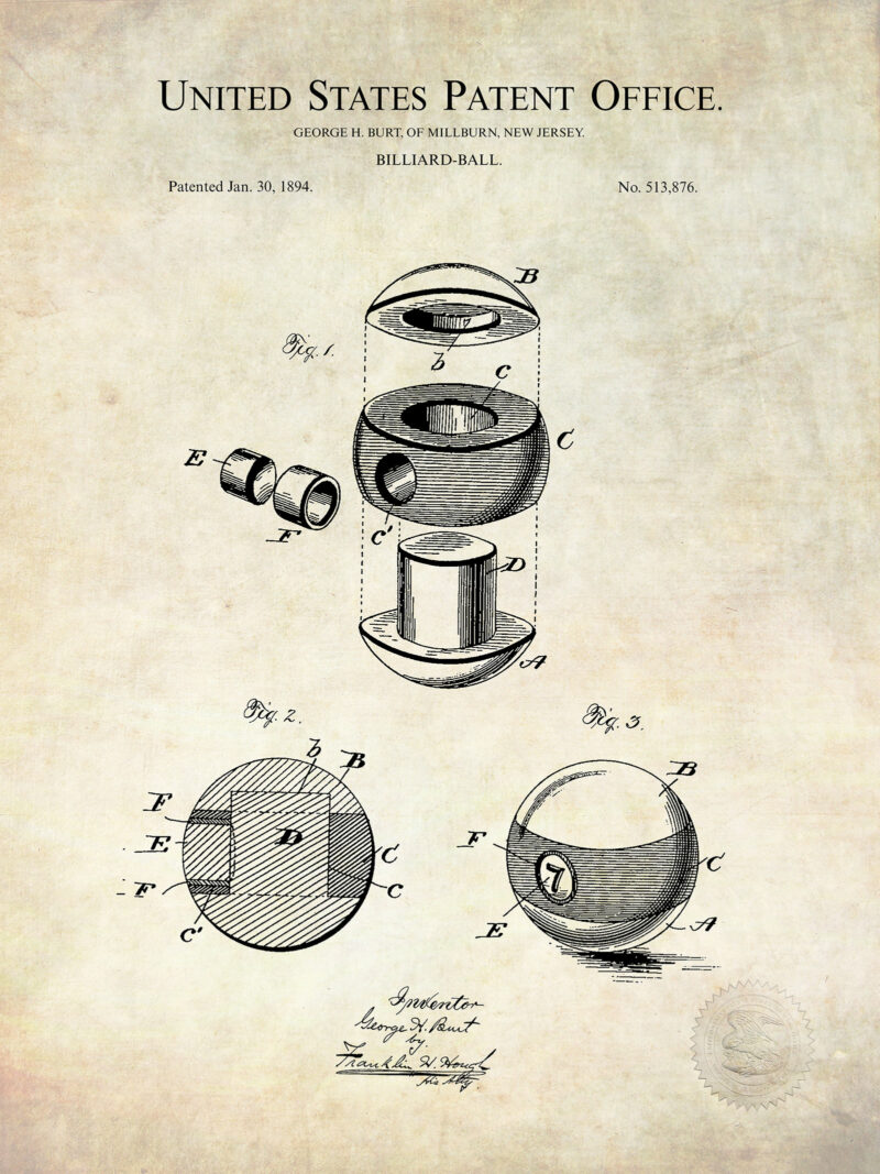 Billiard Ball Design | 1894 Patent Print