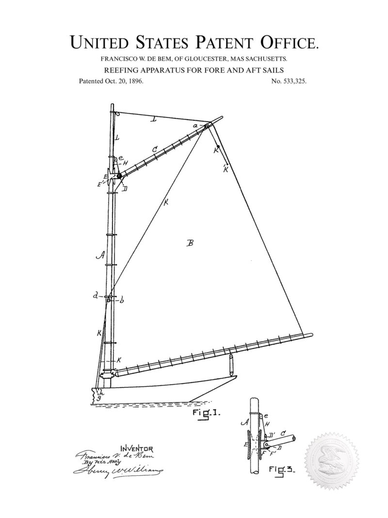 Sailboat Reefing Design | 1896 Patent