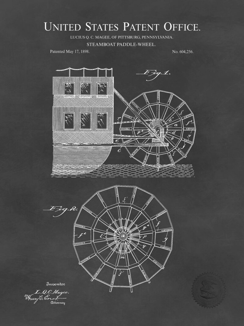 Steamboat Paddle Wheel | 1898 Patent Print