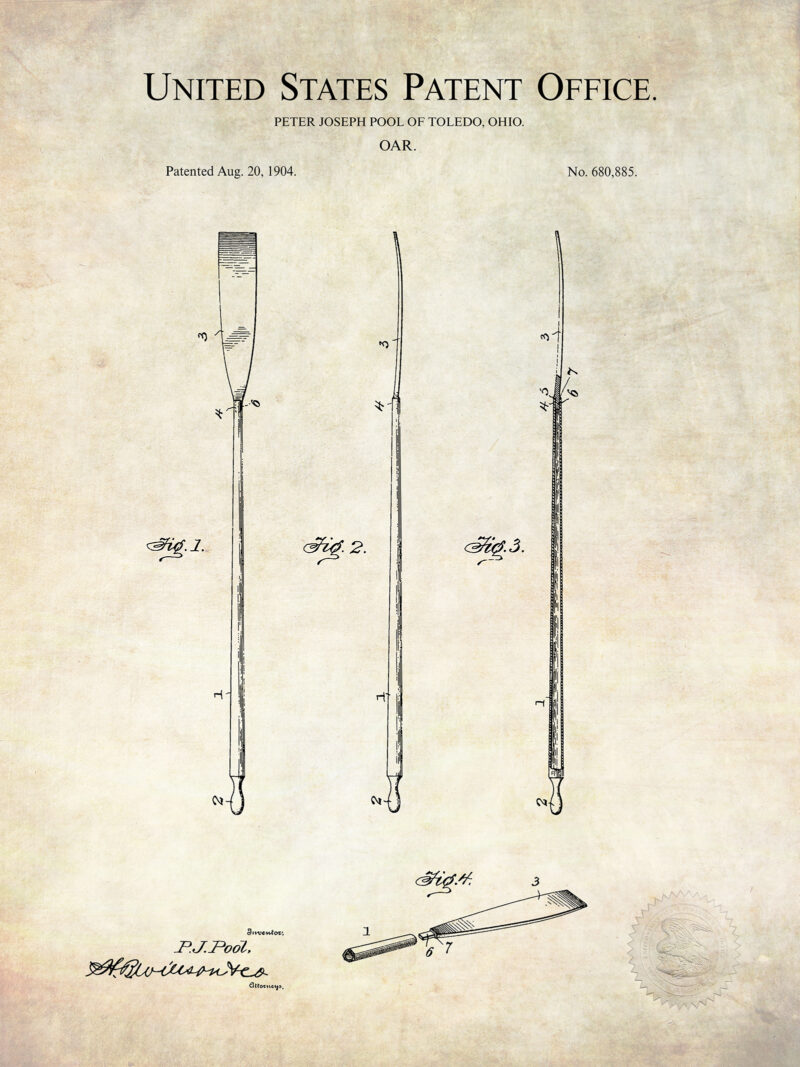 Rowing Oar | 1904 Patent Print