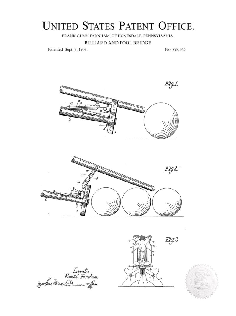Billiard & Pool Bridge Print | 1809 Patent