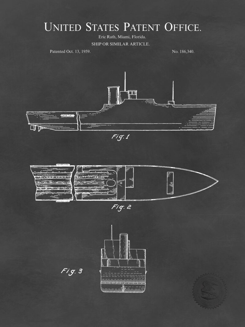 Naval Vessel Design | 1959 Patent Print