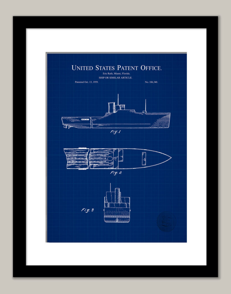 Naval Vessel Design | 1959 Patent Print