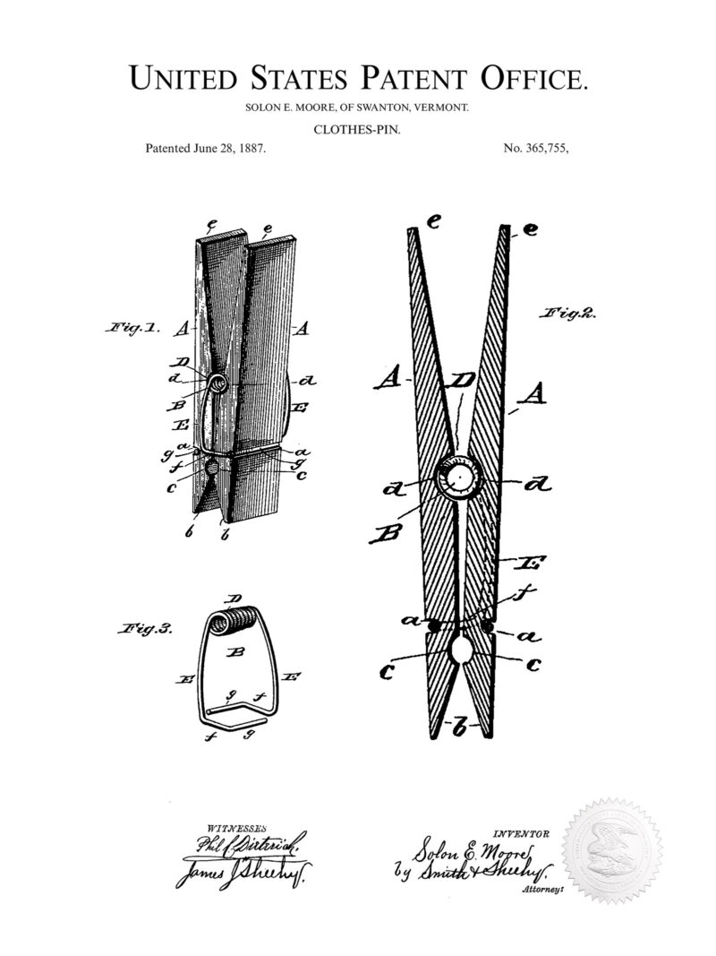 Antique Clothes Pin | 1887 Patent