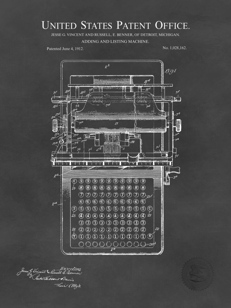 Adding Machine | 1912 Patent | Vintage Office Decor
