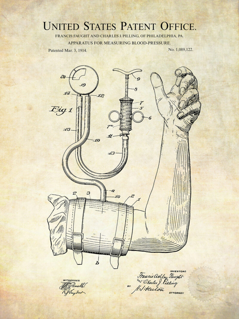 Blood Pressure Monitor | 1914 Patent | Vintage Medical Decor