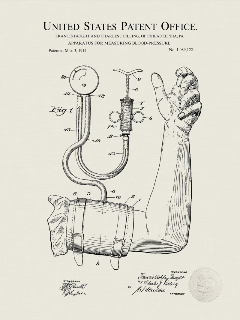 Blood Pressure Monitor | 1914 Patent | Vintage Medical Decor