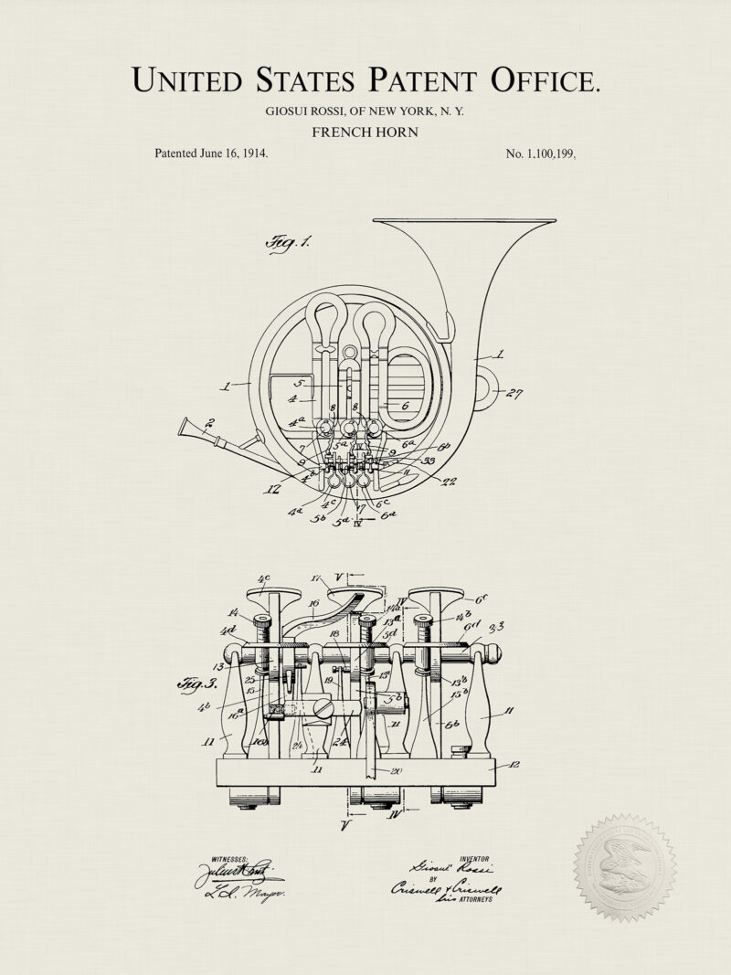 French Horn | 1914 Patent Print