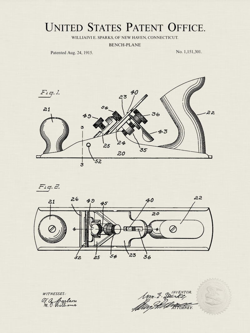 Bench Plane | 1915 Patent Print
