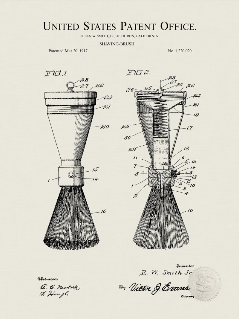 Shaving Brush Design | 1917 Patent | Bathroom Decor