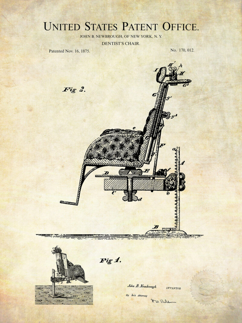 Early Dentist's Chair | 1875 Patent Print