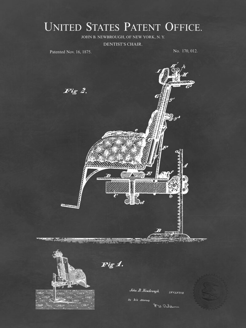 Early Dentist's Chair | 1875 Patent Print