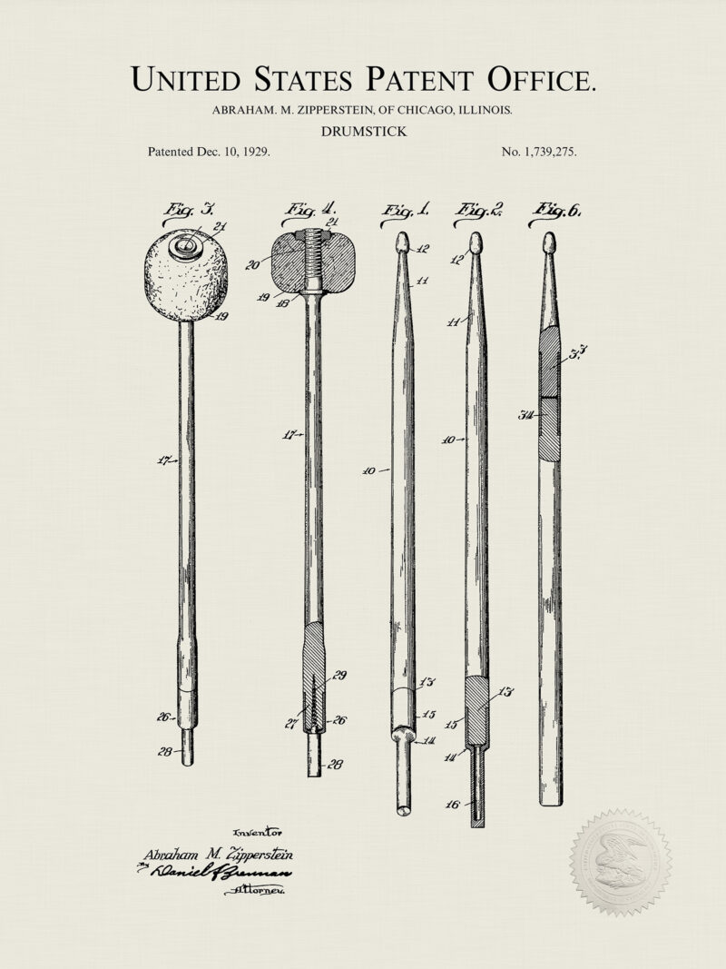 Drum Stick Design | 1929 Patent Print
