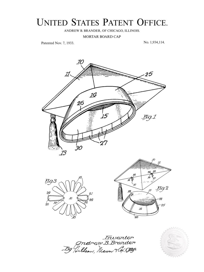 Graduation Cap | 1933 Patent