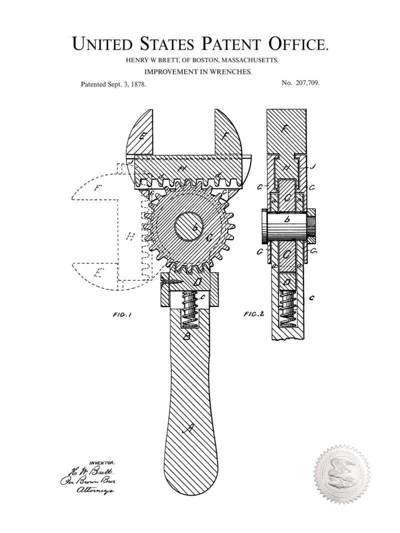 Wrench Design | 1878 Patent | Workshop Decor