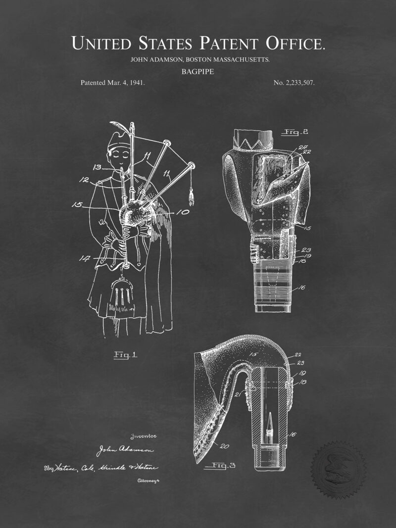 Bagpipe Design | 1940 Patent Print