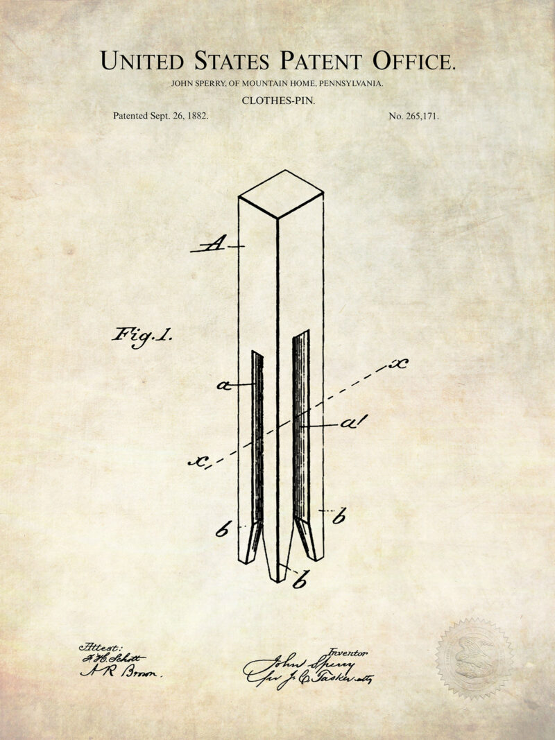 Antique Clothes Pin | 1882 Patent