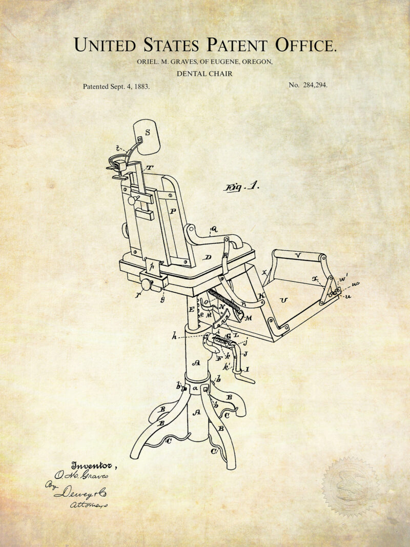 Dental Chair Design | 1883 Patent Print