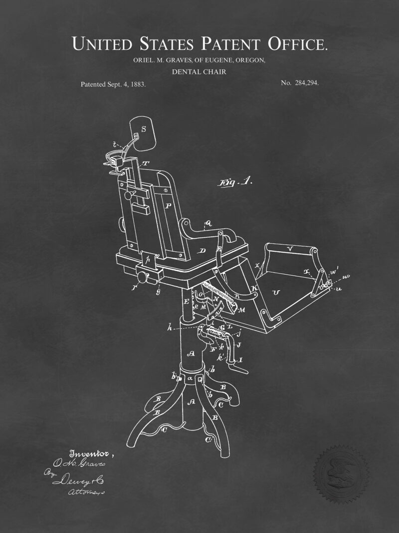 Dental Chair Design | 1883 Patent Print