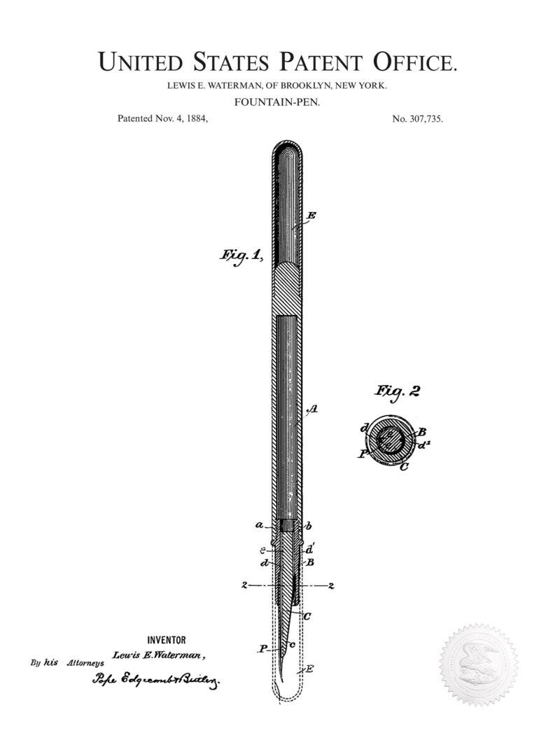 Classic Fountain Pen Design | 1884 Waterman Patent