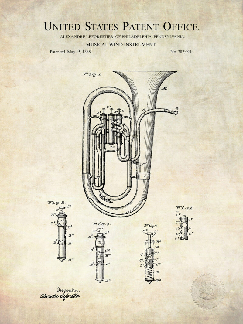 Tuba Design | 1888 Patent Print