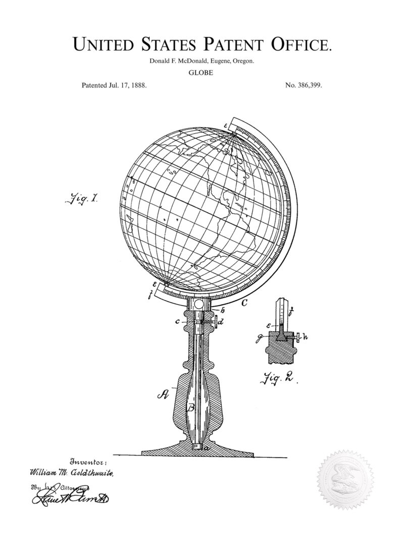 World Globe Design | 1888 Patent Print