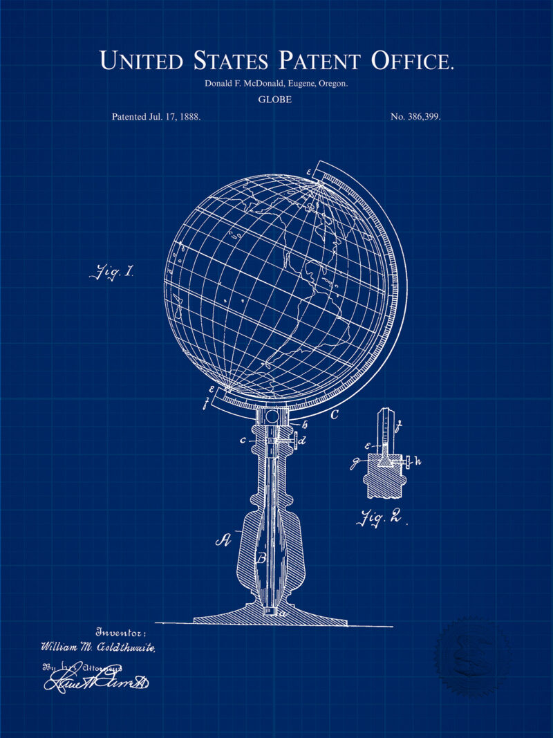 World Globe Design | 1888 Patent Print
