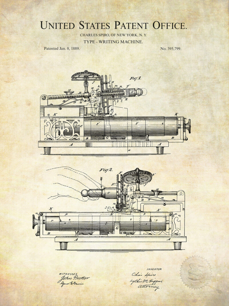 Type-Writing Machine | 1889 Patent | Office Decor