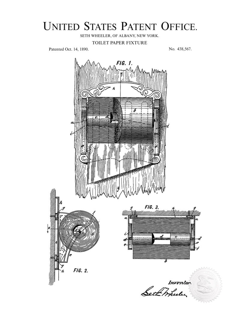 Toilet Paper Fixture Print - 1890 Patent