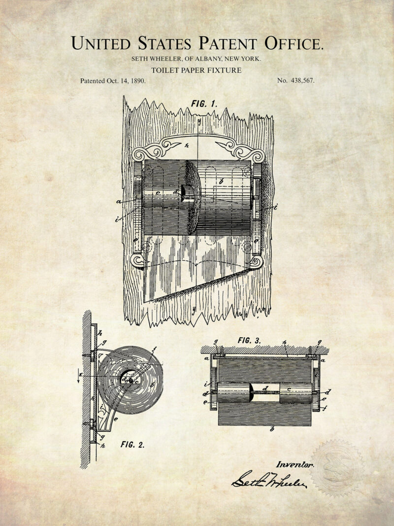 Toilet Paper Fixture Print - 1890 Patent